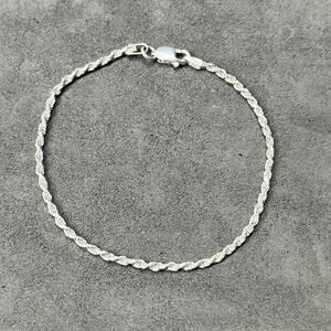 Vintage Sterling Silver Rope Chain Bracelet 7” Italy 925 Signed.
